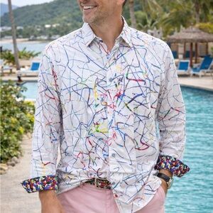 Robert Graham Multicolor Abstract Print Men's Button Down Embroidered 2XL